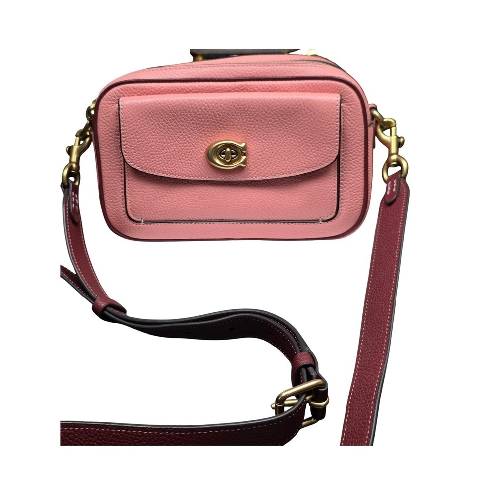 Coach Willow Camera Bag Pink Pebble Leather C0695 Crossbody Purse Small Brass